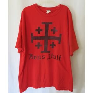 DEUS VULT God Wills It Logo T Shirt Size XL Men's Christian/Catholic Warrior Red